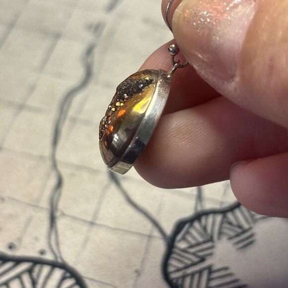 Rainbow Druzy 925 Sterling Silver Polished Stone Tear Drop Dangle Earrings - Picture 6 of 7